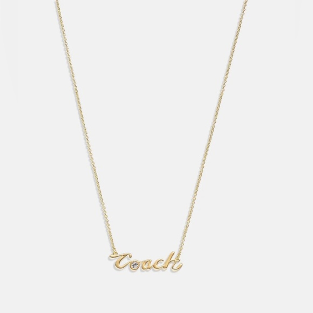 Coach Logo Script gold plated monogram Necklace brand new - Picture 3 of 10